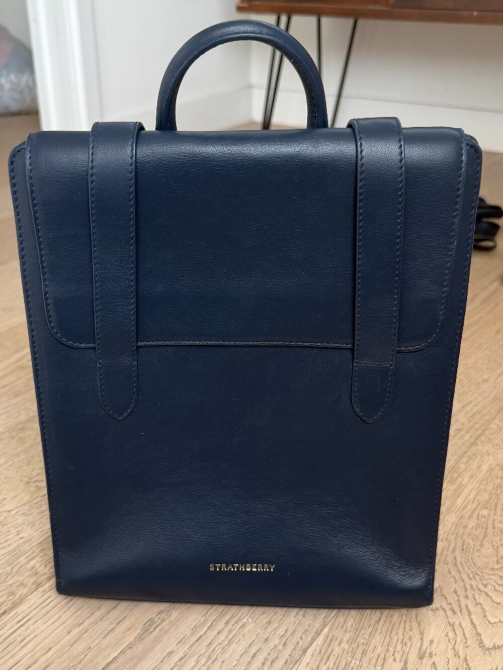 Strathberry Navy Blue Leather Backpack